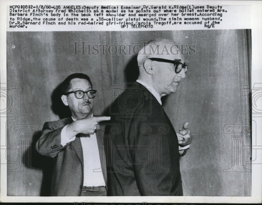 1960 Press Photo Medical Examiner Dr. Gerald K. Ridge, D.A. Fred Whichello