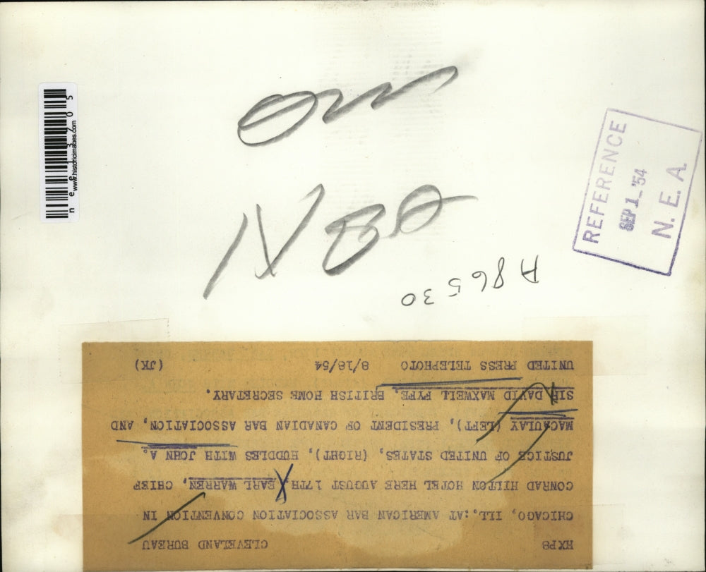 1954 Press Photo Warren,Macaulay & Fyfe at American Bar Assoc Convention in Ill,