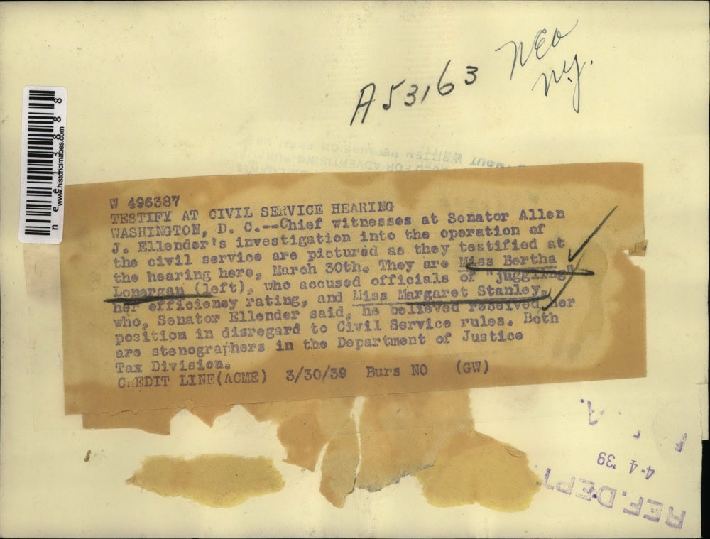 1938 Press Photo Wash DC Bertha Lonergan, Margaret Stanley Civil Service