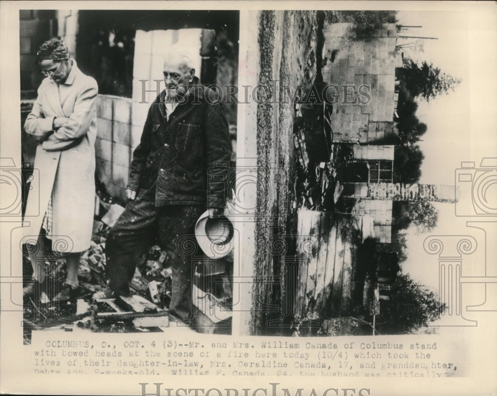 1948 Press Photo Columbus Ohio Mr & Mrs William Canada at their burned out home
