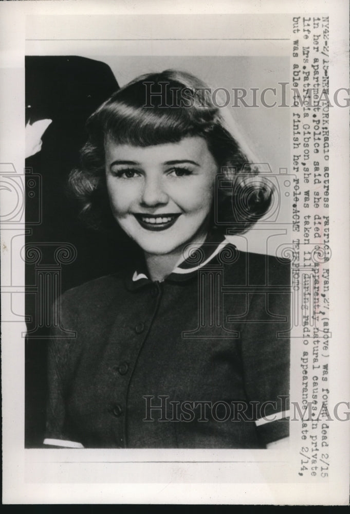 1949 Press Photo NYC radio actress Patricia Ryan found dead - nee14309