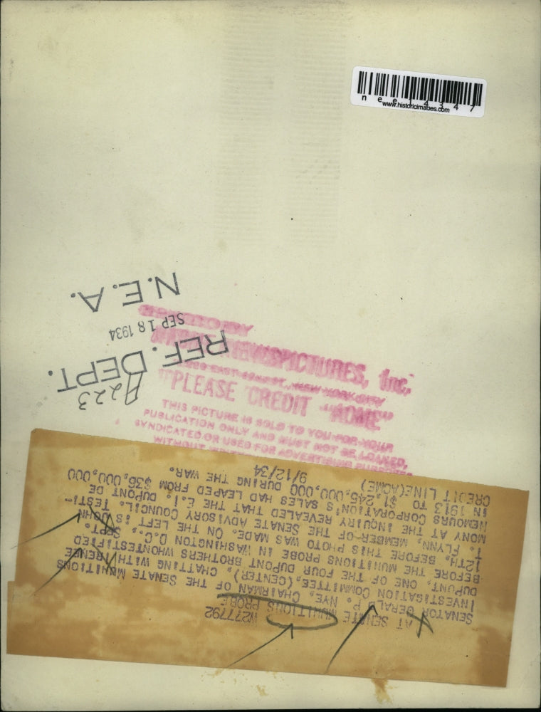 1934 Press Photo Senator Gerald Nye John T Flynn & EI Dupont