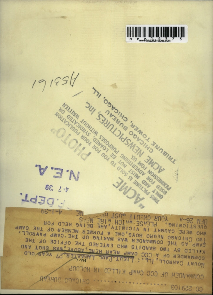 1939 Press Photo Mount Carroll Ill Lt Paul Lamaster at a CCC camp - nee14373