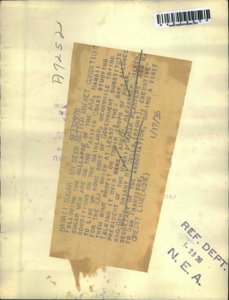 1936 Press Photo H Alexander Walker Pres Hi sugar planters & Gen BH Wells