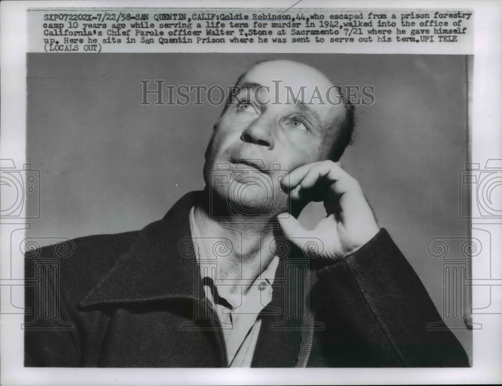 1958 Press Photo Goldie Robinson, Murder Convict / Prison Escapee, California