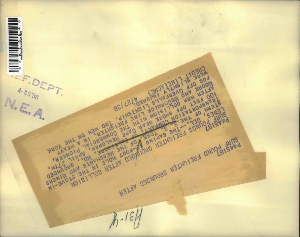 1938 Press Photo Gaping Hole in Freighter Ship S.S. York After Crash - nee14648