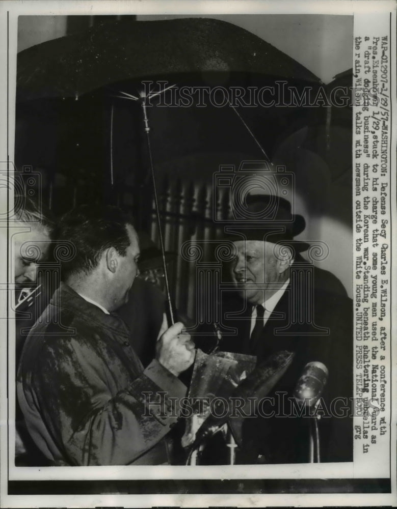 1957 Press Photo Defense Secretary Charles E Wilson After Conference Pres Eisenh
