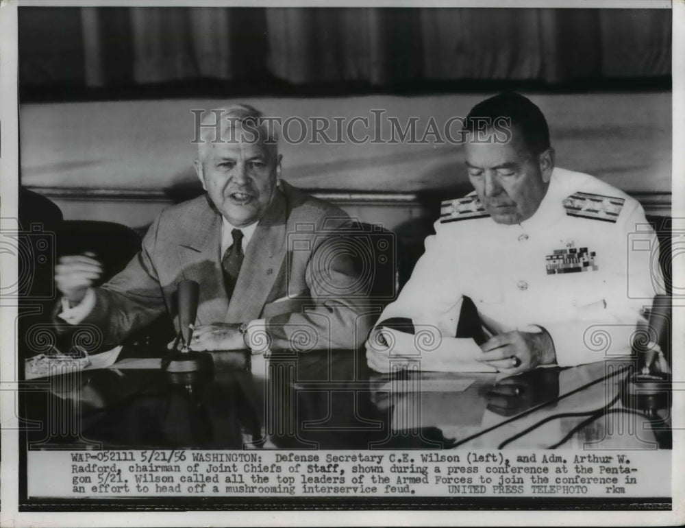 1956 Press Photo Defense Secretary Charles E. Wilson, Admiral Arthur W. Radford