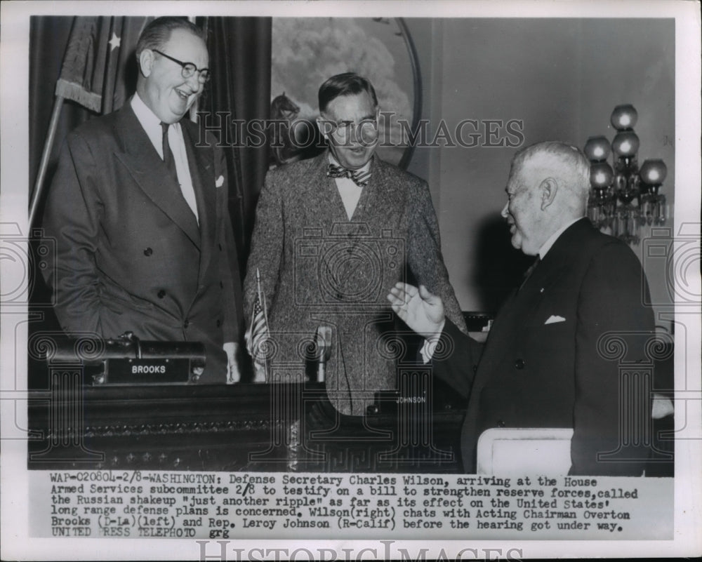 1955 Press Photo Defense Sec. Charles Wilson arrives at the House Armed Service