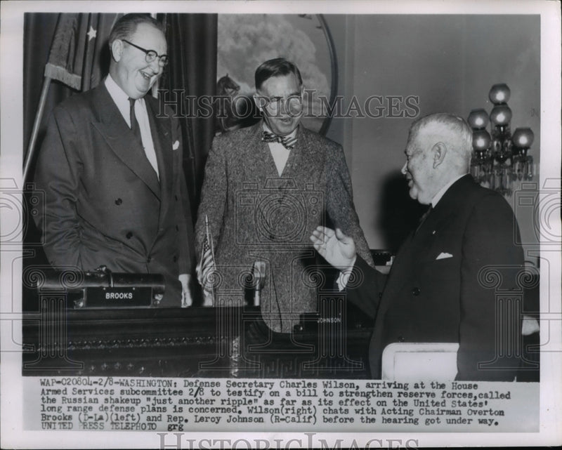 Load image into Gallery viewer, 1955 Press Photo Defense Sec. Charles Wilson arrives at the House Armed Service

