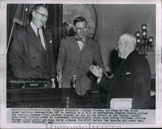 1955 Press Photo Defense Sec. Charles Wilson arrives at the House Armed Service