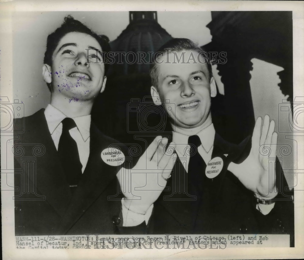 1948 Press Photo Senate Page Boys Roger Rivell & Bob Hansel Support Vandenberg