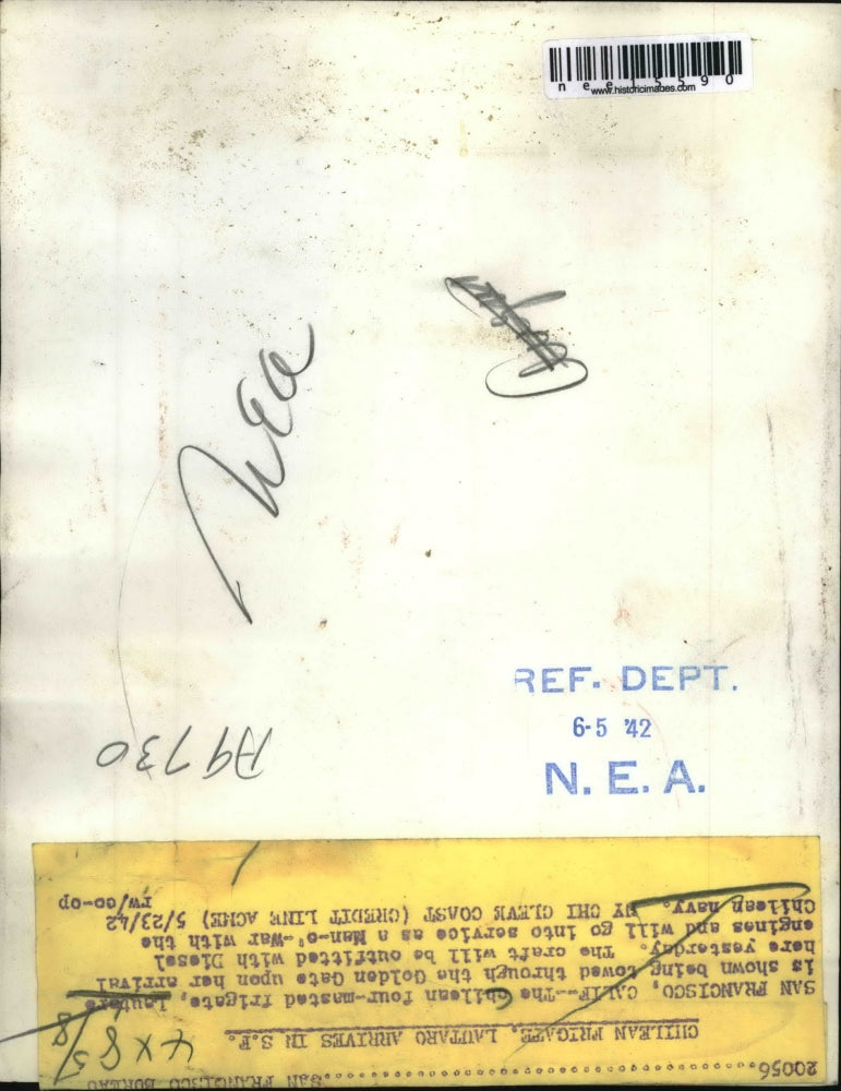 1942 Press Photo Chilean Frigate Lautaro Arrives in San Francisco California