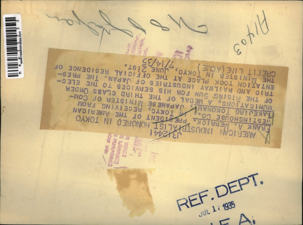 1935 Press Photo Frank A. Merrick and Takejiro Tokonami Japanese Minister