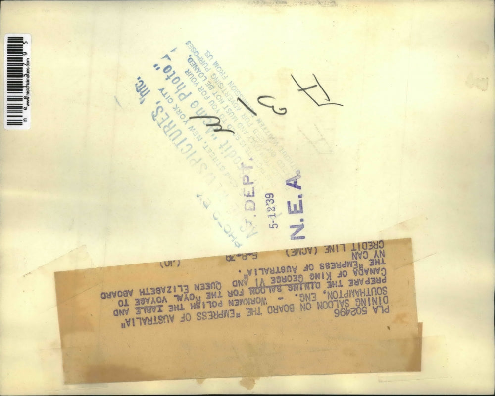 1939 Press Photo The dining salon for the royal voyage to Canada King George VI