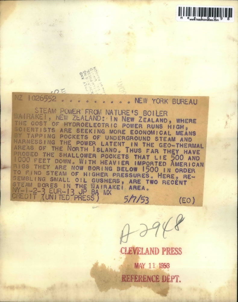 1953 Press Photo Wairakei New Zealand steam vents in Geo thermal areas