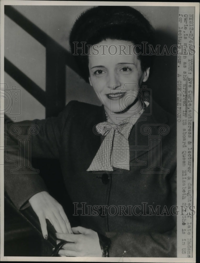 1947 Press Photo NYC Eve Curie author & lecturer daughter of Madame Curie