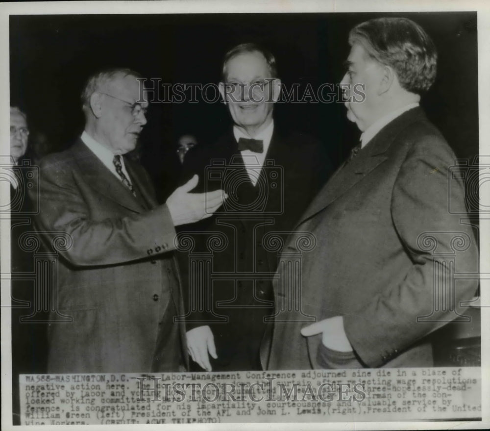 1946 Press Photo Wash DC Labor Mgt conference JL Lewis, USMW & AFL W Green
