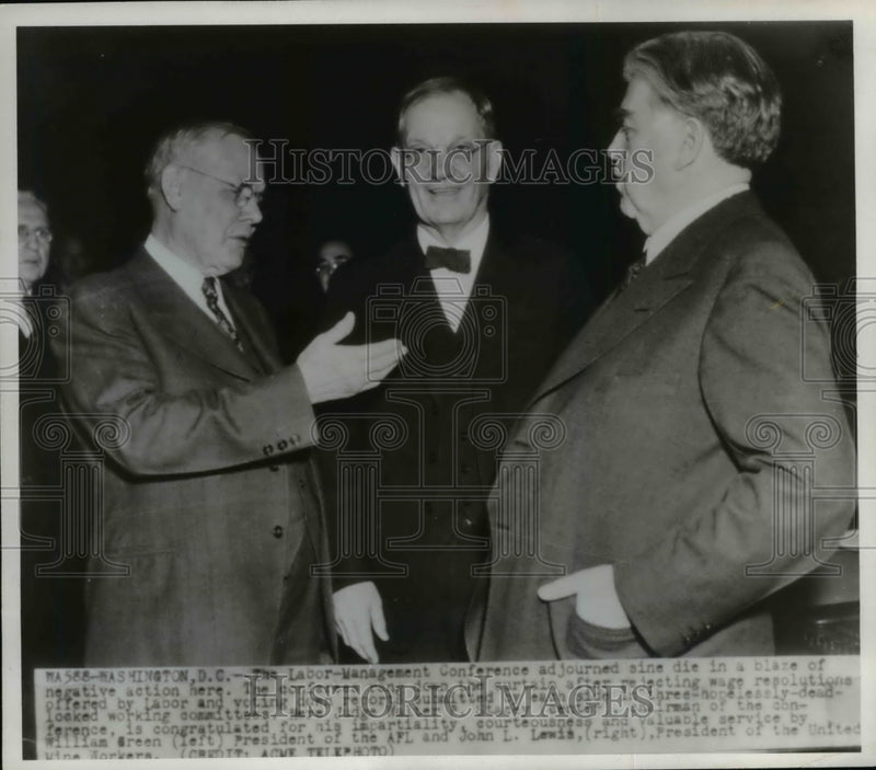 Load image into Gallery viewer, 1946 Press Photo Wash DC Labor Mgt conference JL Lewis, USMW &amp; AFL W Green
