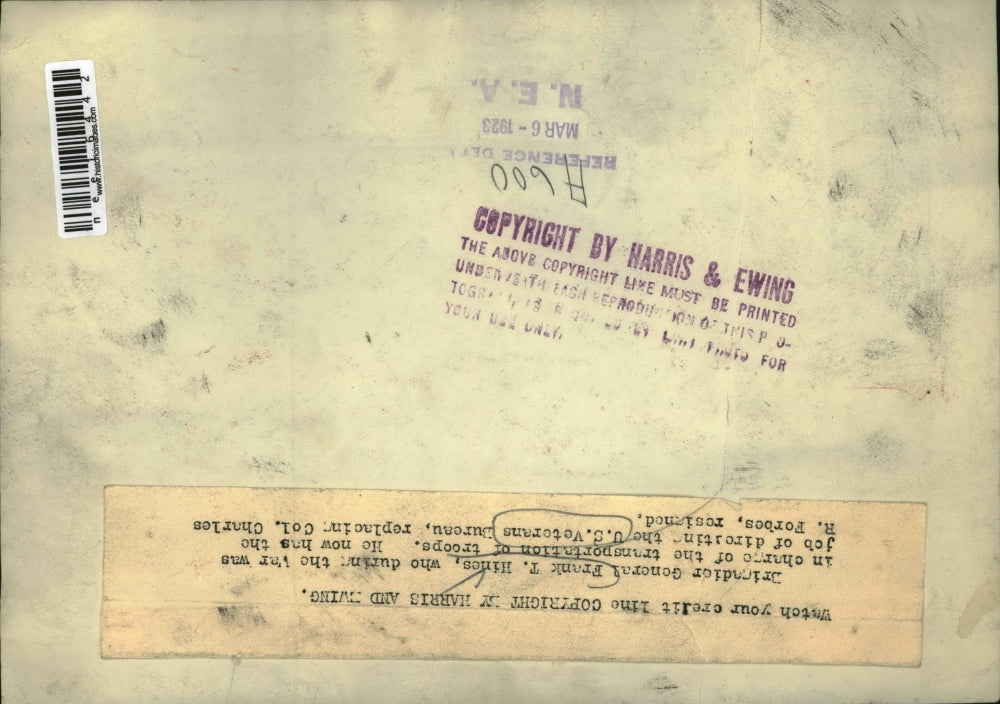 1923 Press Photo Frank T Hines Brig General in Charge of Transportation of Troop