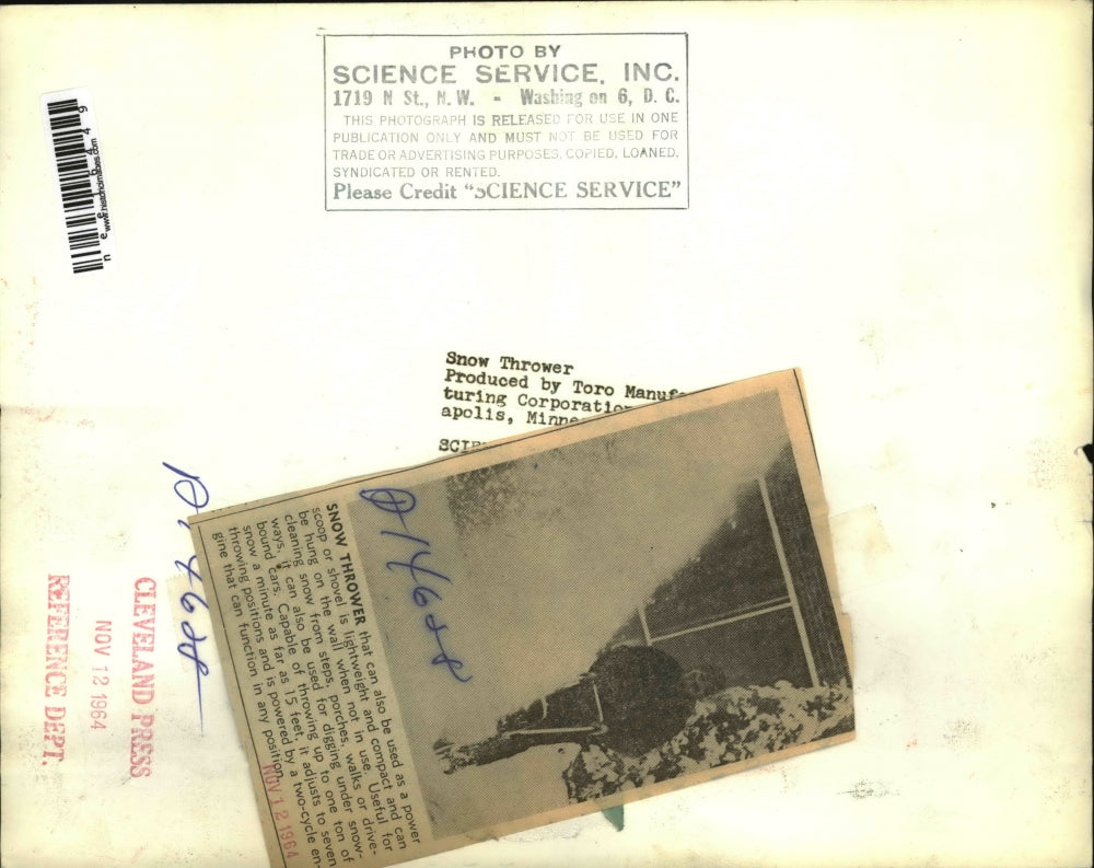 1964 Press Photo Snow Blower Produced by Toro Manufacturing - nee16449