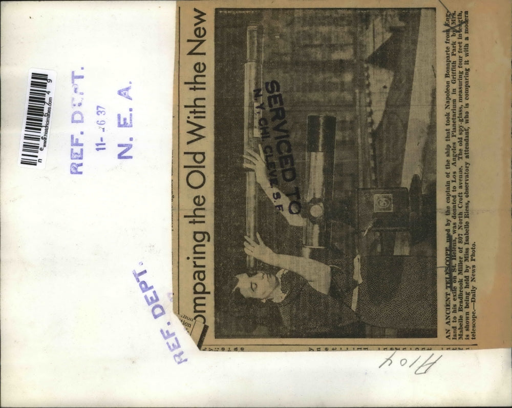 1937 Press Photo An ancient telescope used in the ship - nee16749