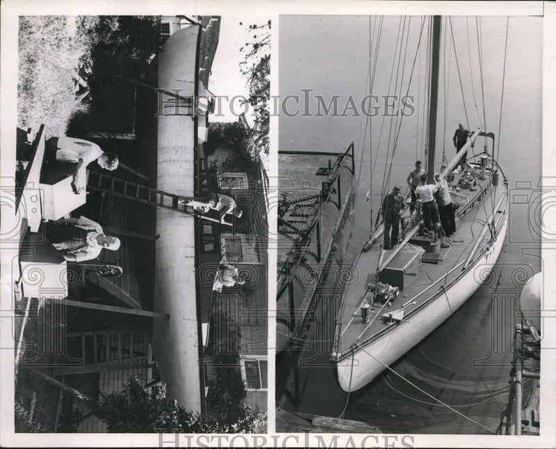 Load image into Gallery viewer, 1950 Press Photo Burlingame Calif WH Dunn on yacht Awahner - nee17324
