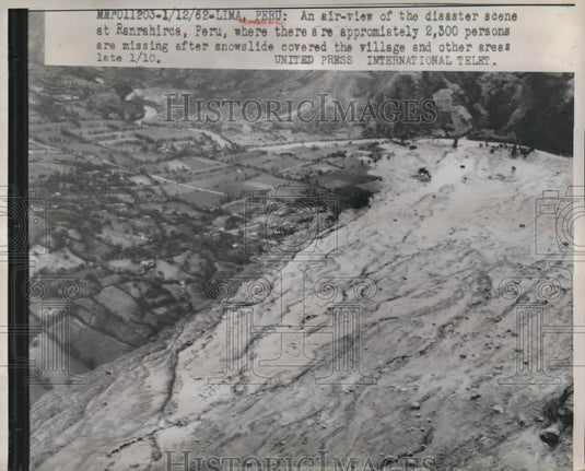 1962 Press Photo A air view of the disaster scene a Ranrahirca in Peru