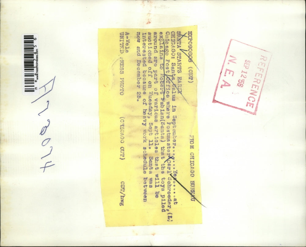 1956 Press Photo Chicago Post Office Postmaster Carl Schroeder & Santa Clause