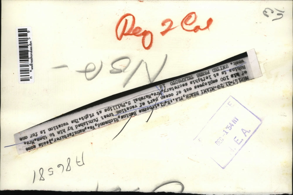 1954 Press Photo Clairborne Rebins Business Owner Sent His Employees to Miami