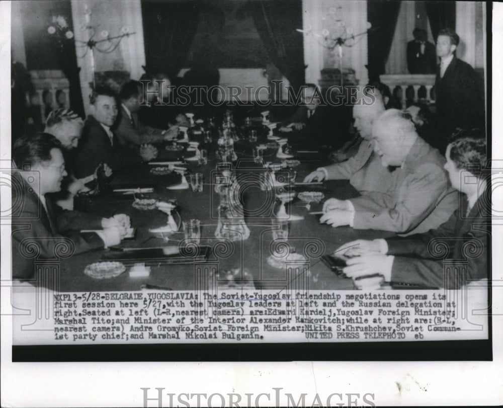 1955 Press Photo E. Kardel Yugoslav Foreign Minister, Marshall Tito,Min. Nikita