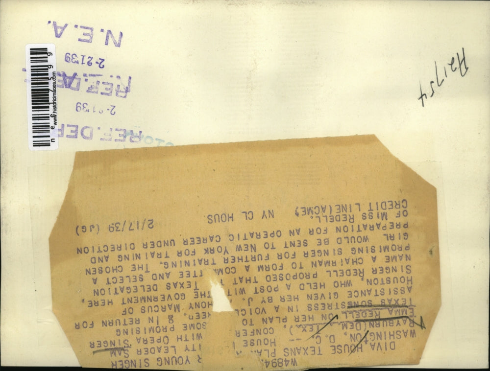 1939 Press Photo House Minority Leader Sam Rayburn with Opera Singer Emma Redell