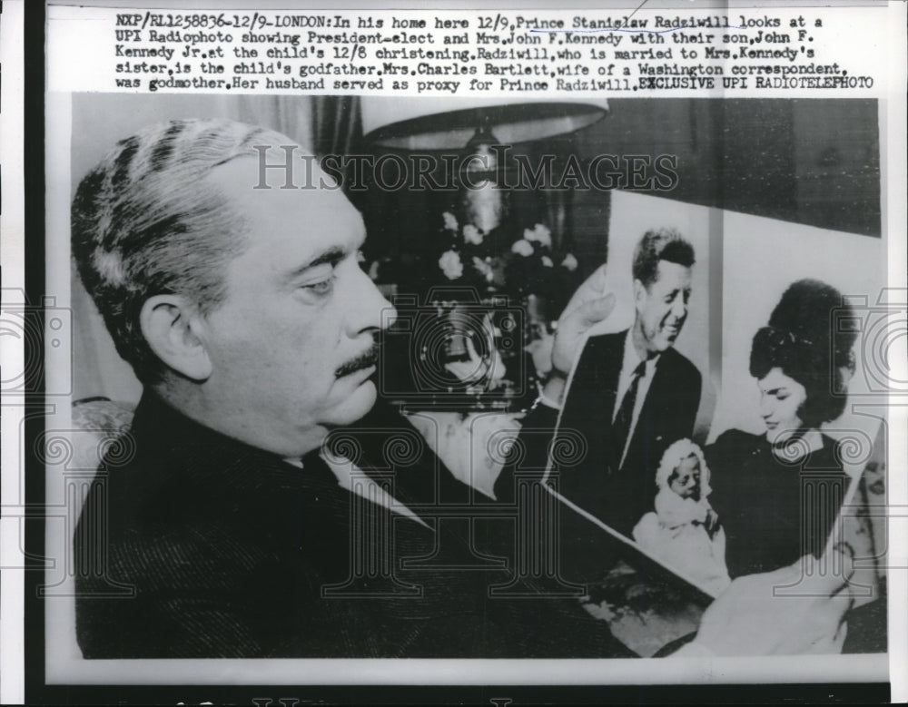 1960 Press Photo London Prince Stansilaw Radziwill & image of Pres Kennedy