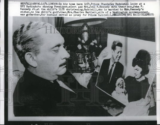 1960 Press Photo London Prince Stansilaw Radziwill & image of Pres Kennedy