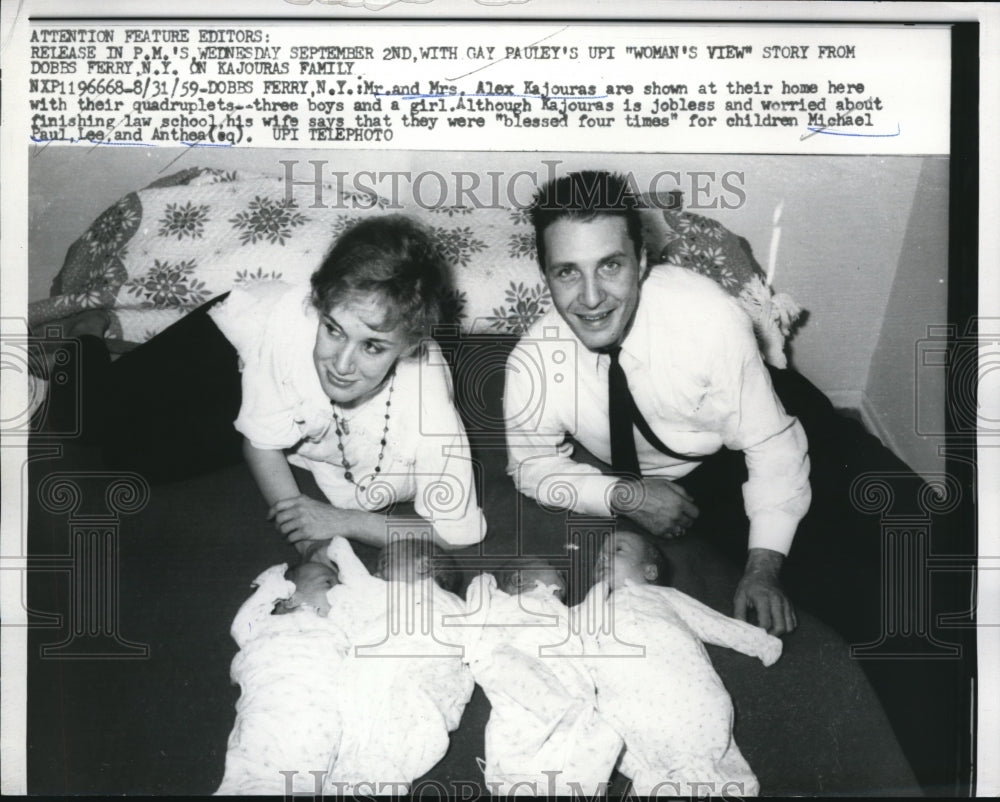 1959 Press Photo Alex Kajouras And His Wife Bessie After Having Quadruplets