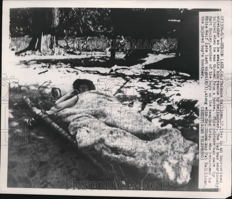Load image into Gallery viewer, 1949 Press Photo of Terrence Hallinan, on stretcher awaiting rescue. - nee18073
