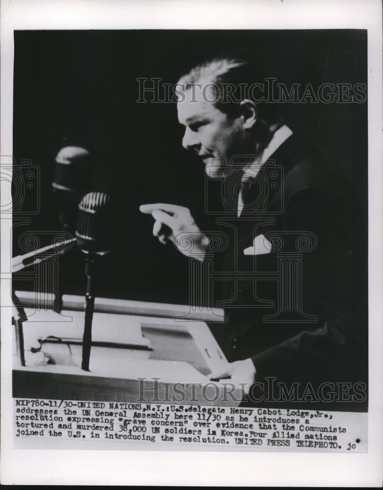 1953 Press Photo Henry Cabot Lodge US EMb To UN - nee18261