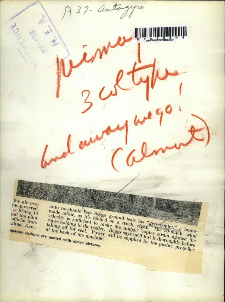 1958 Press Photo Gyro-Copter Homemade Midget Copter