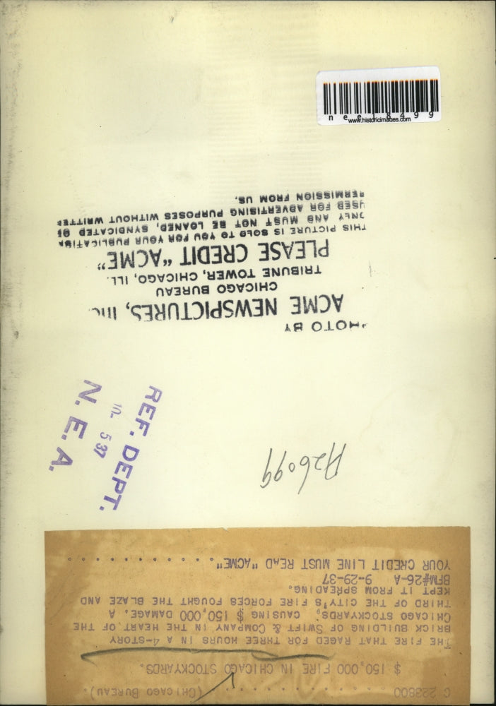 1937 Press Photo Aerial View Swift & Company On Fire Chicago Stock Yards