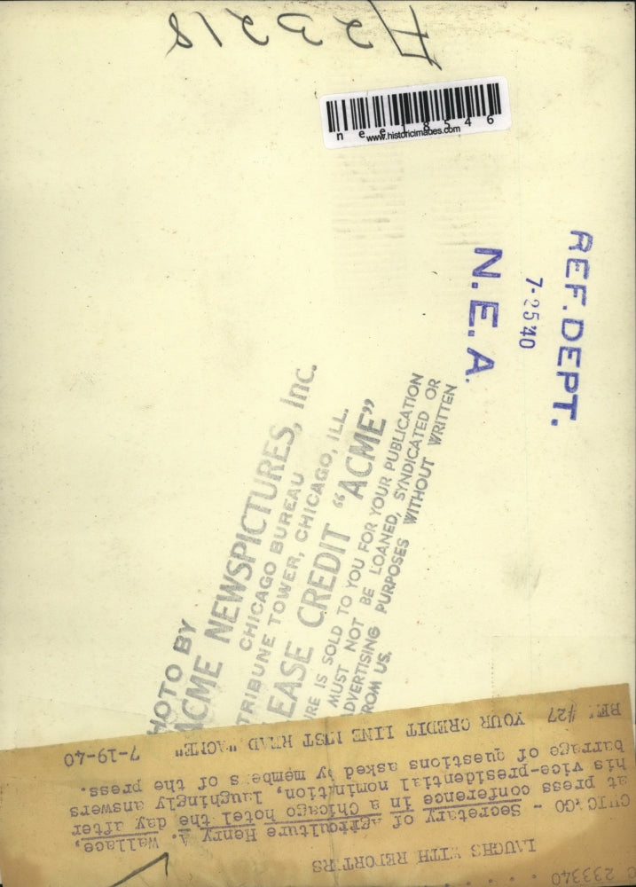 1940 Press Photo Sec of Agriculture Henry Wallace in Chicago