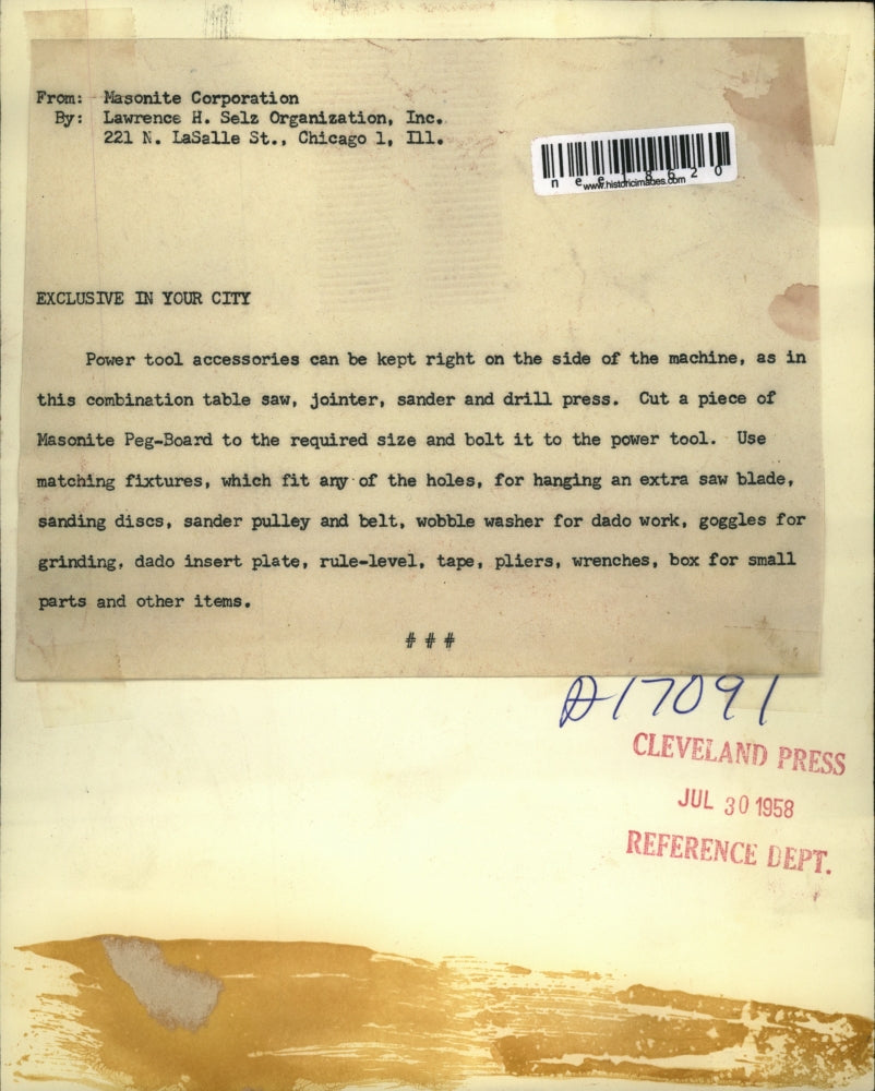 1958 Press Photo Power tool accessories by Masonite Corporation - nee18620