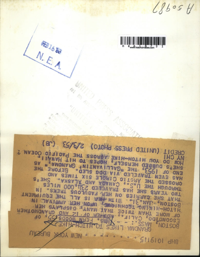 1953 Press Photo Hitch Hike Mrs. Fern Woods displays hitch hiking techniques