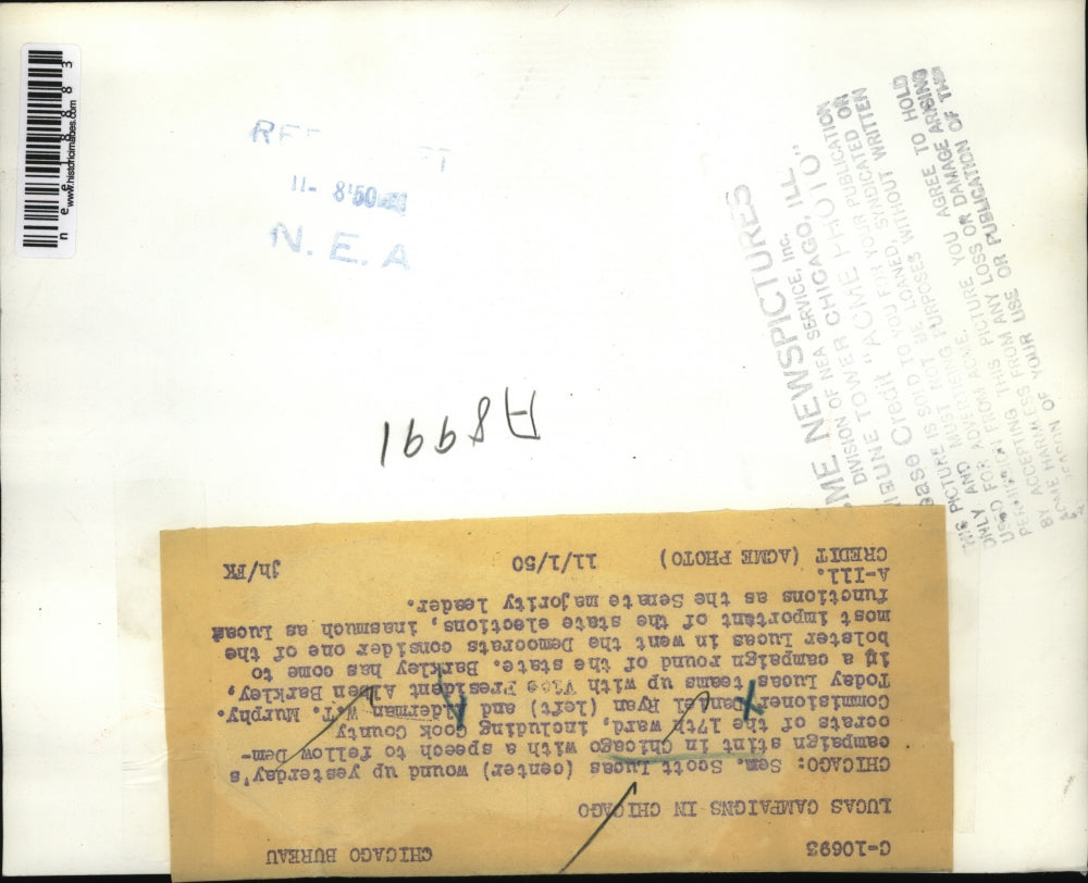 1950 Press Photo Sen Scott Lucas, Daniel Ryan, and VP Allen Barkley - nee18883