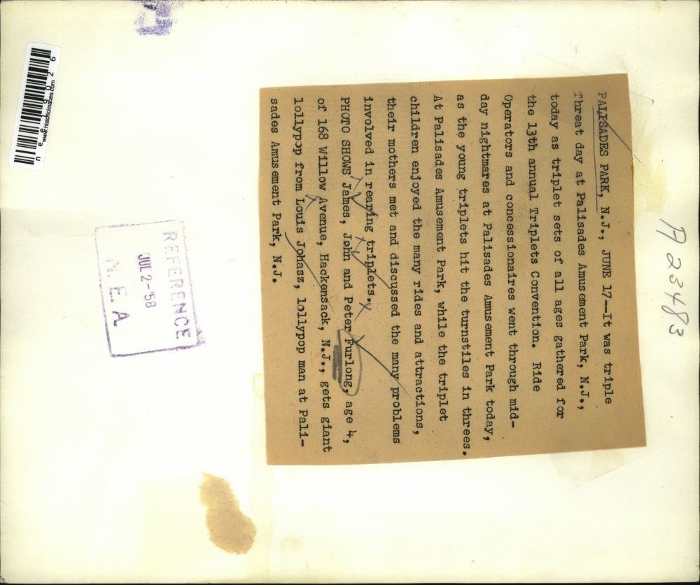 1958 Press Photo James, John & Peter Furlong with Louis Johasz at Paisades Park