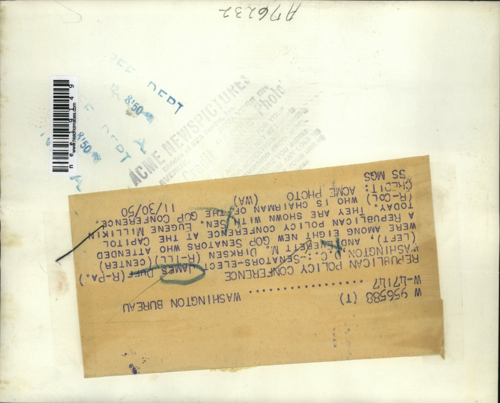 1950 Press Photo Wash DCSen James Durr Pa, E Dirksen Ill, Sen E Millikin Col