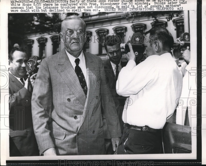Load image into Gallery viewer, 1958 Press Photo Wash DC Sec of State John Foster Dulles - nee19194
