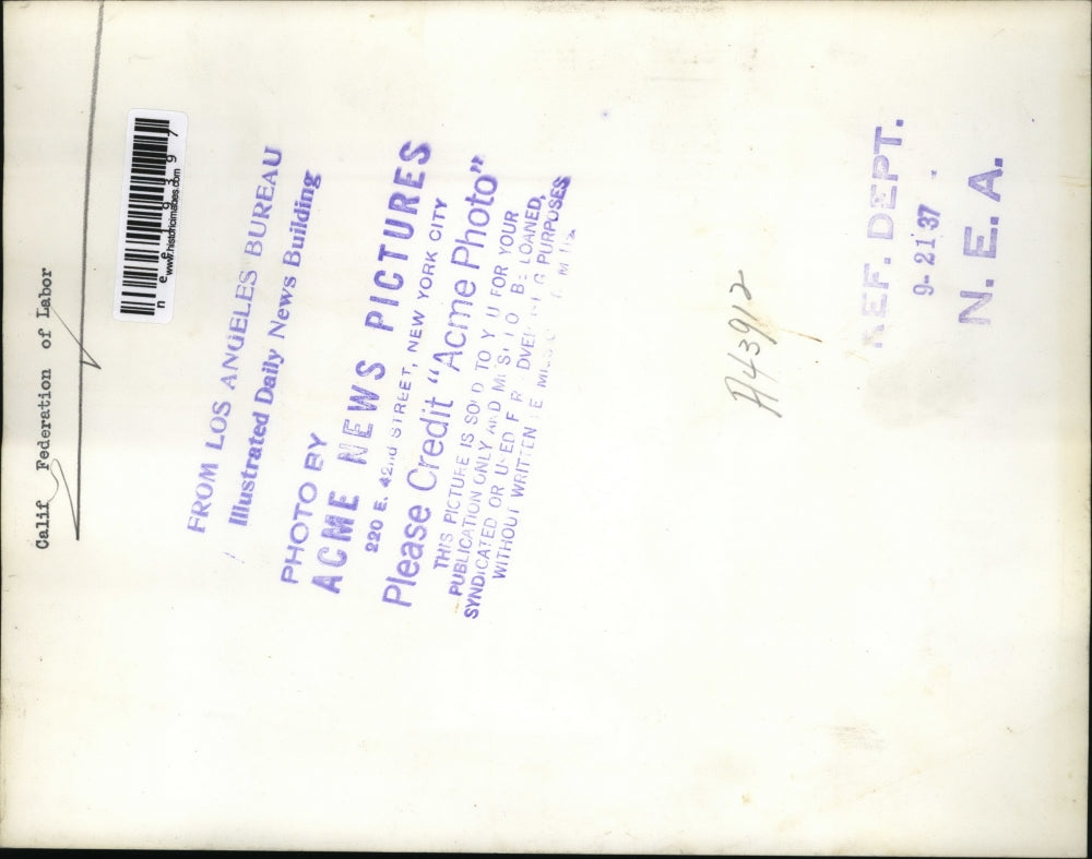 1937 Press Photo Calif Federation of Labor strikers - nee19397