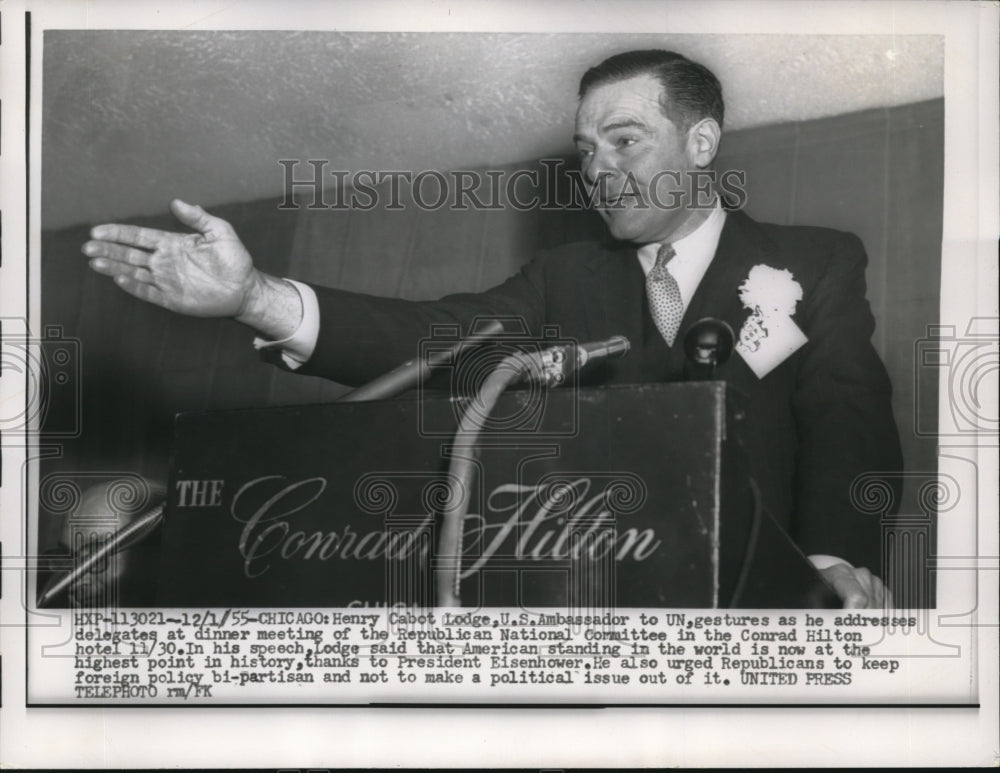 1955 Press Photo Henry Cabot Lodge gestures as he addresses National Committee