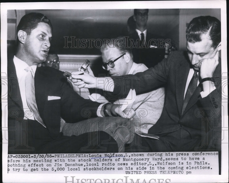 Load image into Gallery viewer, 1955 Press Photo Louis Wolfson during press conference
