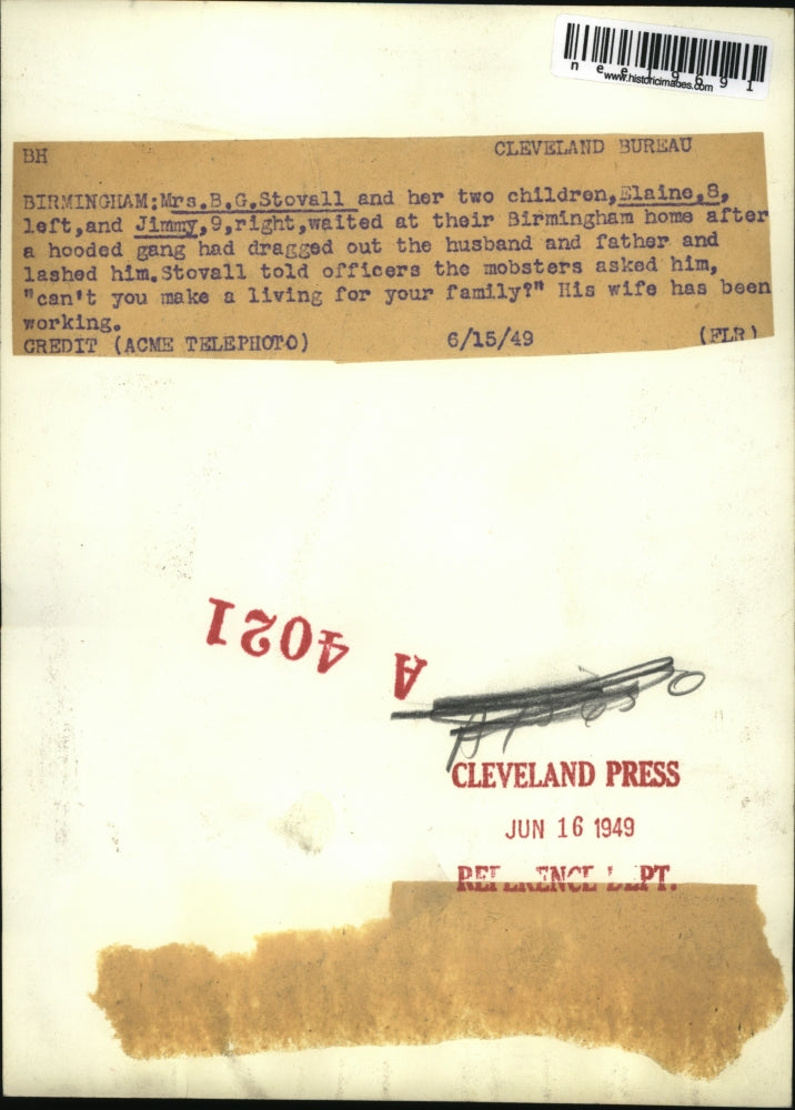 1949 Press Photo Mrs. B.G. Stovall & Her Children Elaine & Jimmy At Birmingham